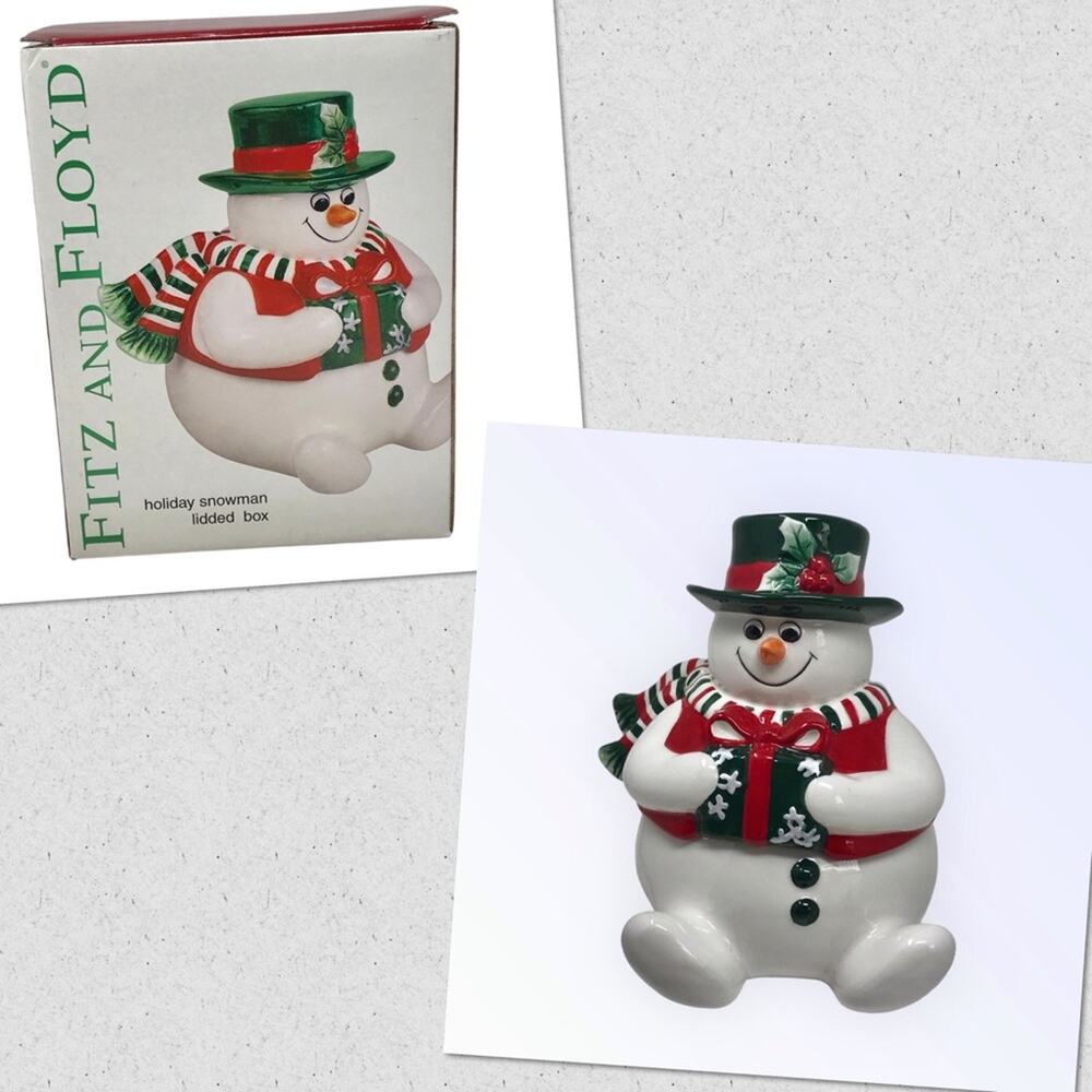 Fitz & Floyd NEW Holiday Snowman Ceramic Lid Box  Christmas Holidays 2003